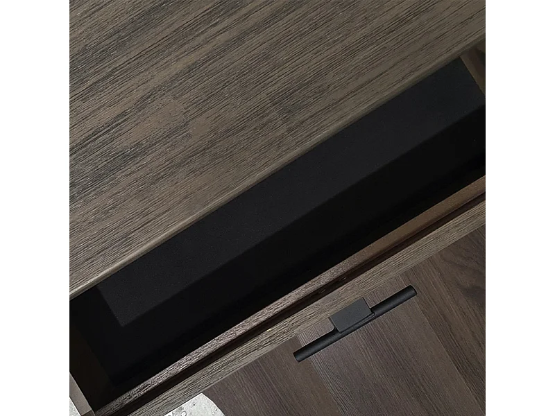 Meuble TV en bois d'acacia massif cendré avec piètement métal - KUBI