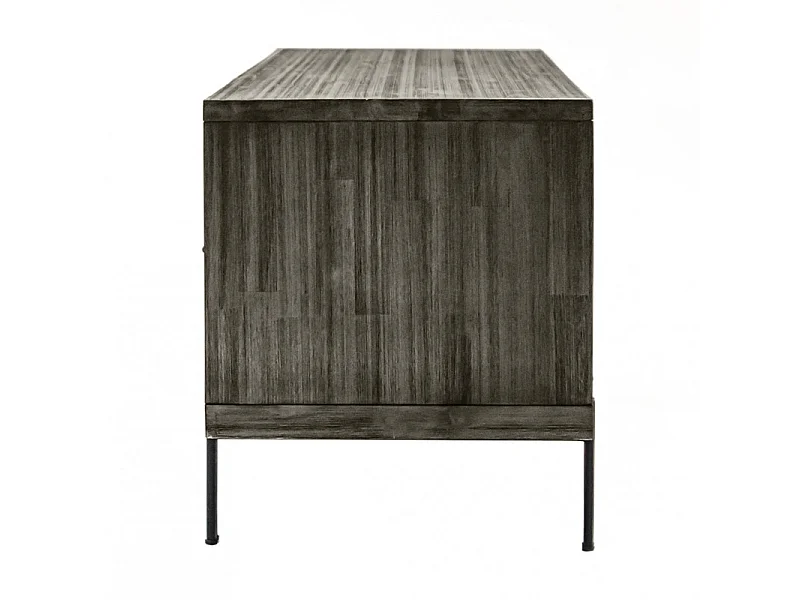 Meuble TV en bois d'acacia massif cendré avec piètement métal - KUBI