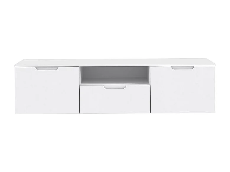 Meuble TV 170 cm blanc laqué et mat 2 portes 1 tiroir - PURE