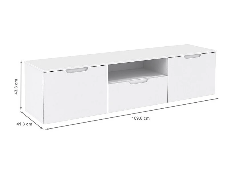 Meuble TV 170 cm blanc laqué et mat 2 portes 1 tiroir - PURE