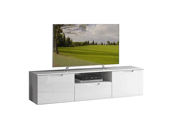 Meuble TV 170 cm blanc laqué et mat 2 portes 1 tiroir - PURE