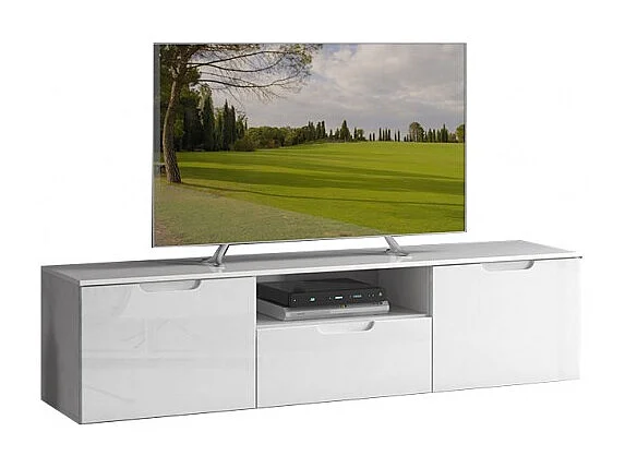 Meuble TV 170 cm blanc laqué et mat 2 portes 1 tiroir - PURE