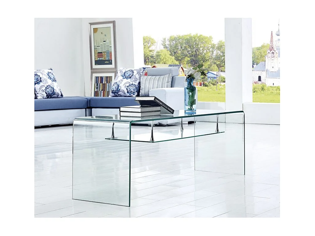 Meuble TV 126 cm en verre trempé avec étagère suspendue vitrée - ICE