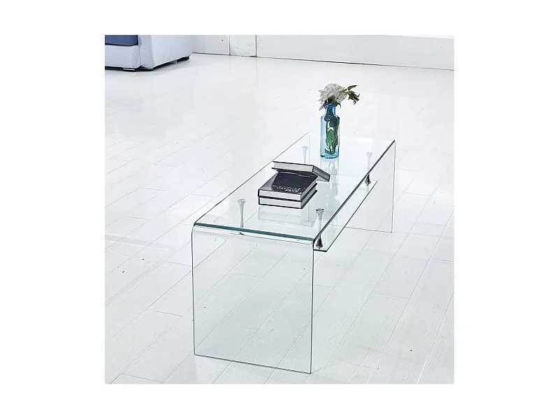 Meuble TV 126 cm en verre trempé avec étagère suspendue vitrée - ICE