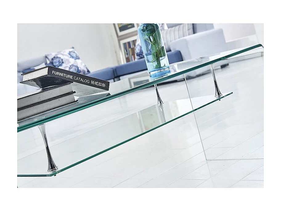 Meuble TV 126 cm en verre trempé avec étagère suspendue vitrée - ICE