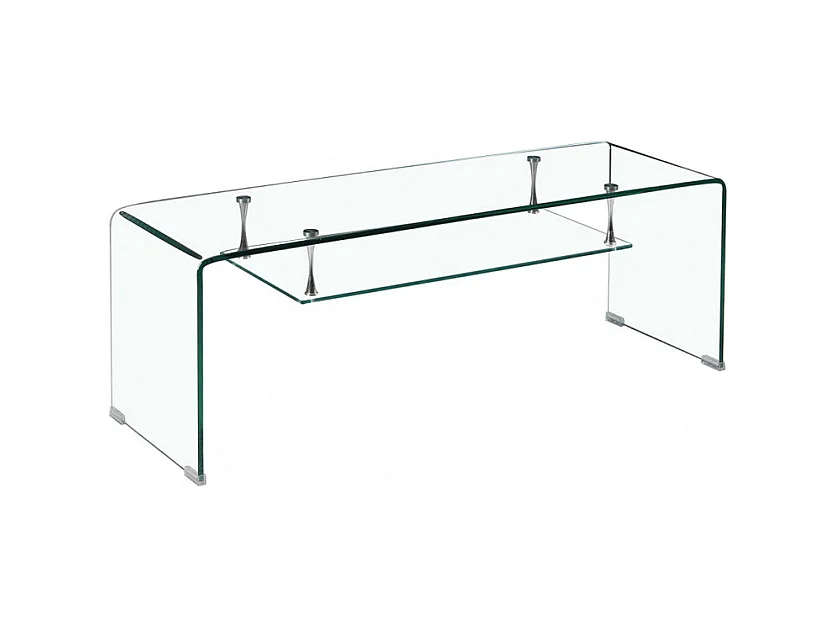 Meuble TV 126 cm en verre trempé avec étagère suspendue vitrée - ICE