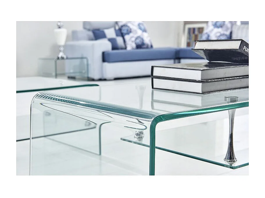 Meuble TV 126 cm en verre trempé avec étagère suspendue vitrée - ICE