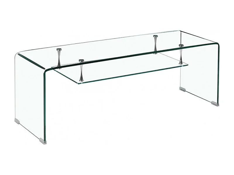 Meuble TV 126 cm en verre trempé avec étagère suspendue vitrée - ICE