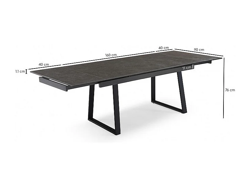 Table extensible 160/240 cm céramique gris foncé pied luge - UTAH 02