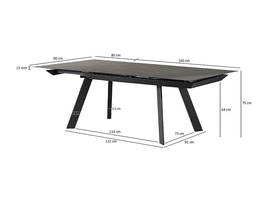 Table extensible 160 à 240 cm céramique gris pieds acier - DRAKKAR