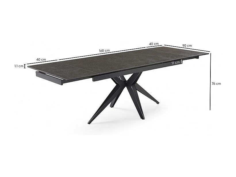 Table extensible 160/240 cm céramique gris foncé pied étoile - UTAH 06