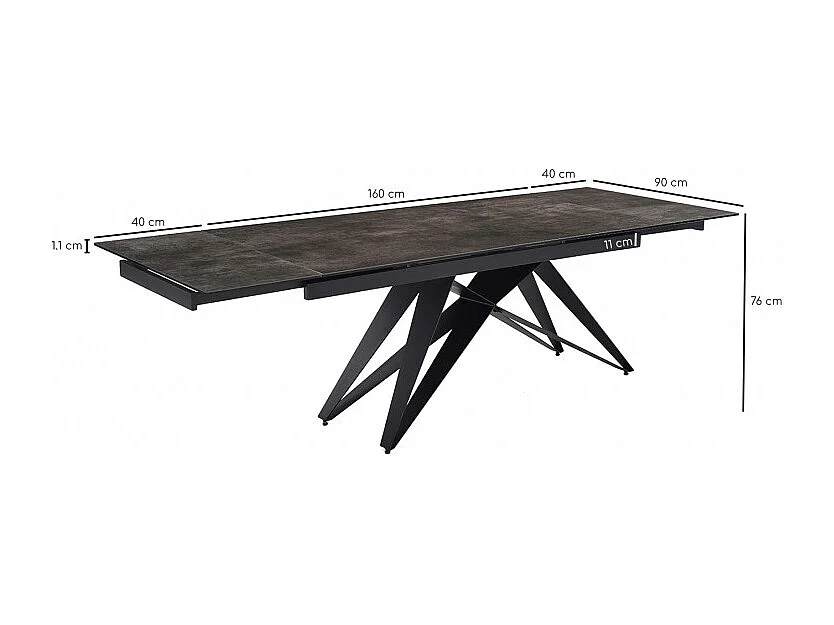 Table extensible 160/240 cm céramique gris vieilli pied géométrique - MAINE 03
