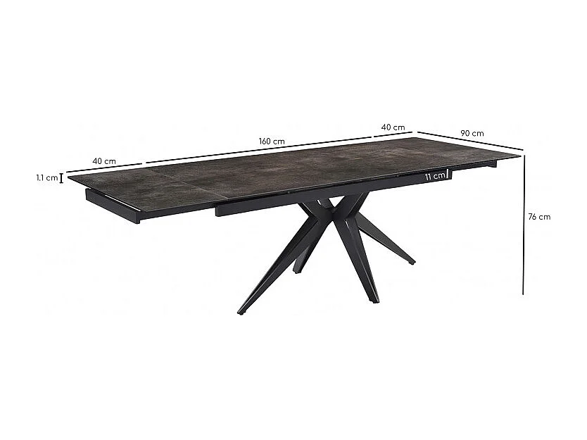 Table extensible 160/240 cm céramique gris vieilli pied étoile - MAINE 06
