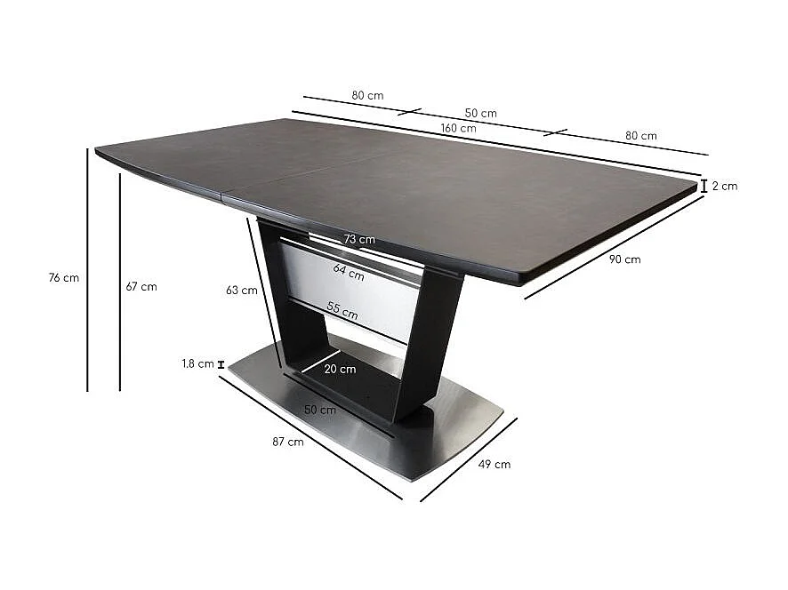 Table extensible 160 à 210 cm céramique gris pied central - DIVINE