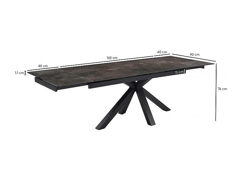 Table extensible 160/240 cm céramique gris vieilli pied croix - MAINE 04