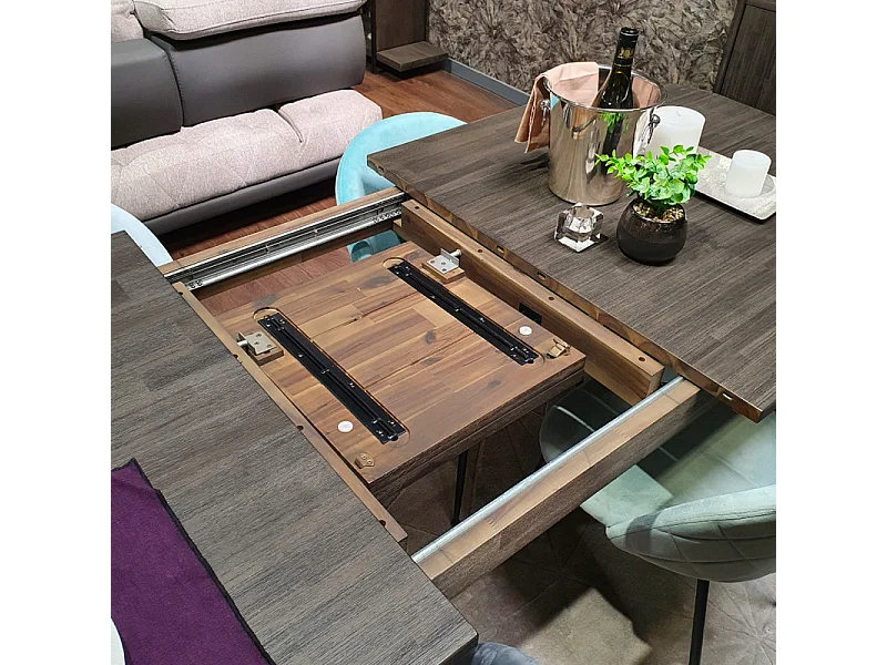 Table repas extensible L180/220 cm en bois cendré et métal - KUBI