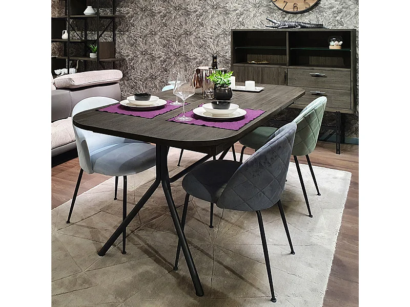 Table repas extensible L180/220 cm en bois cendré et métal - KUBI