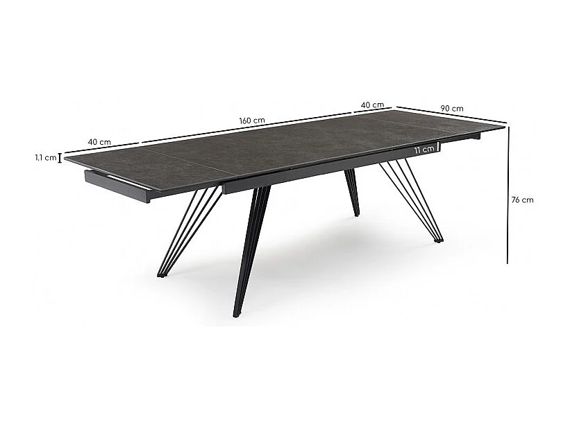 Table extensible 160/240 cm céramique gris foncé pieds filaires - UTAH 01
