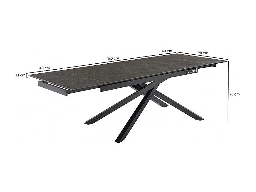 Table extensible 160/240 cm céramique gris foncé pied torsadé - UTAH 05