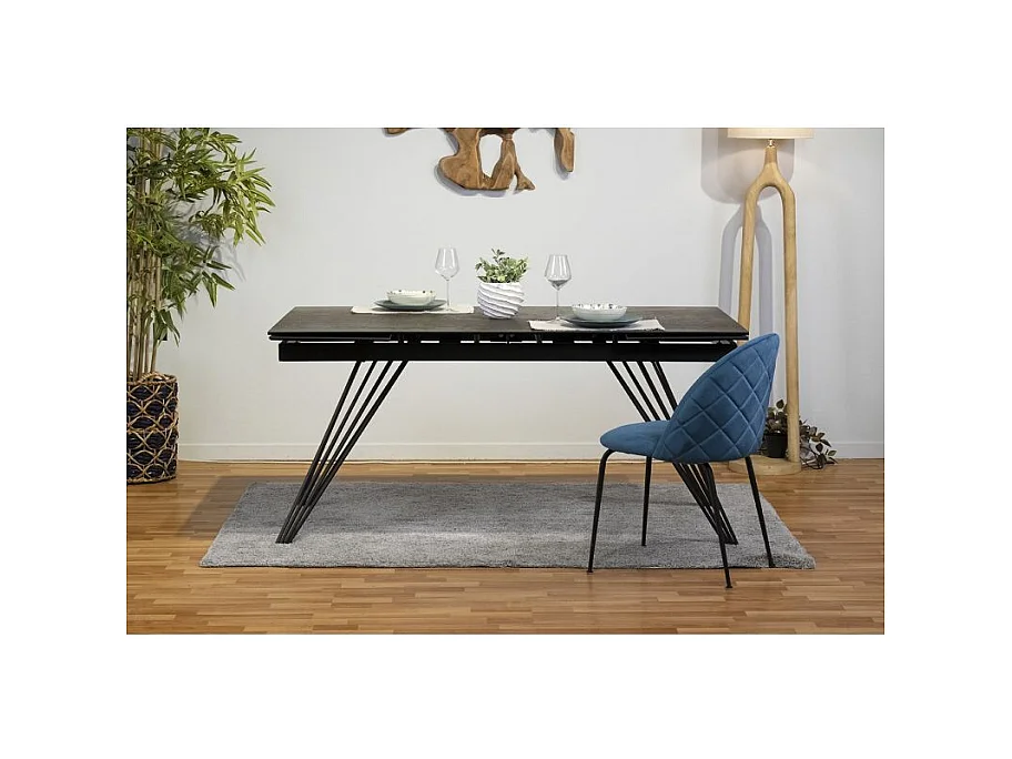 Table extensible 160/240 cm céramique gris vieilli pieds filaires - MAINE 01