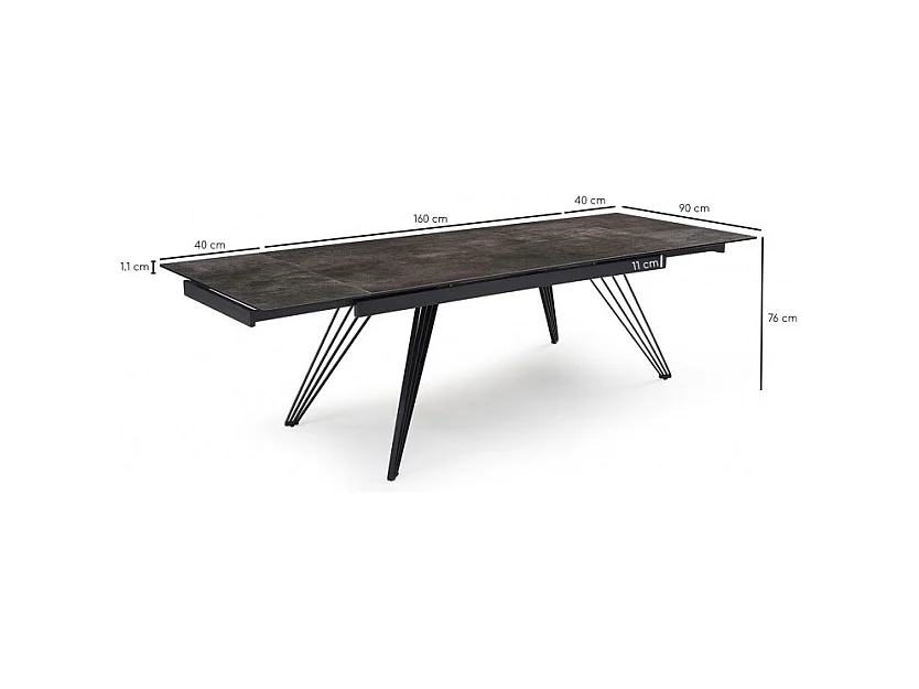 Table extensible 160/240 cm céramique gris vieilli pieds filaires - MAINE 01
