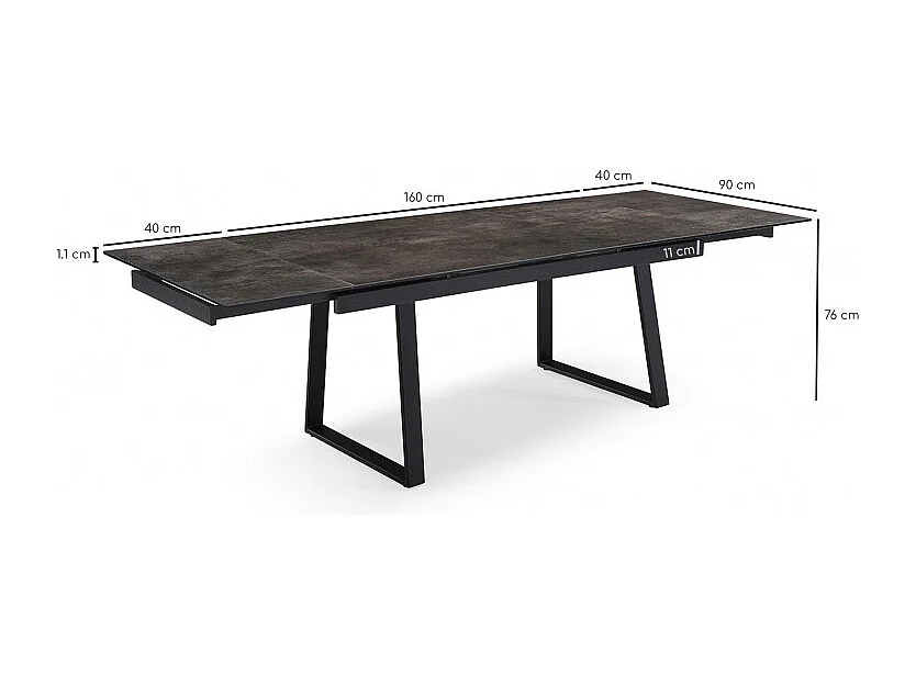 Table extensible 160/240 cm céramique gris vieilli pied luge - MAINE 02