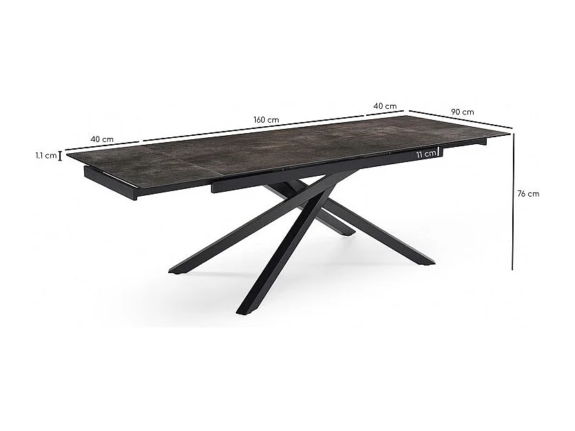 Table extensible 160/240 cm céramique gris vieilli pied torsadé - MAINE 05