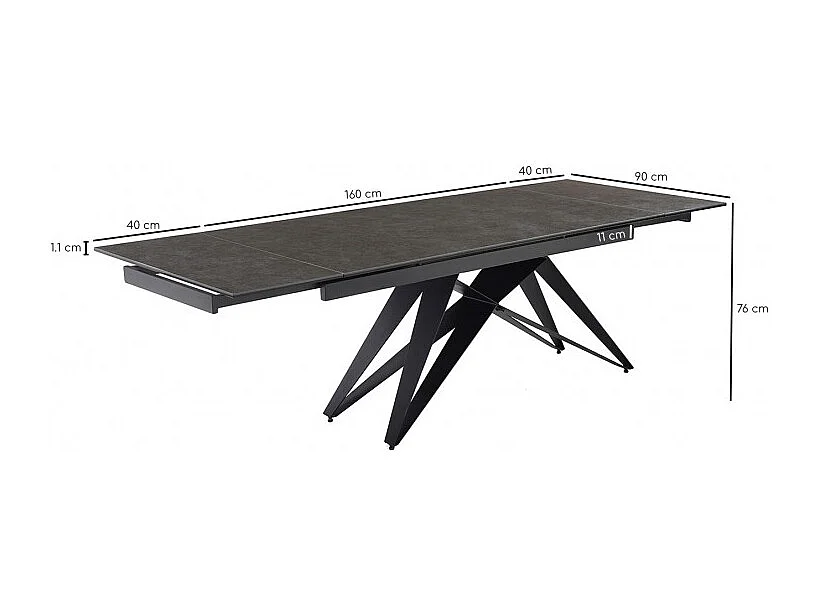 Table extensible 160/240 cm céramique gris foncé pied géométrique - UTAH 03