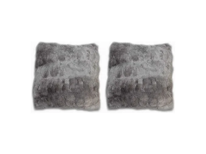 Lot 2 coussins carré 40 cm gris fausse fourrure ultra douce - CALINOU