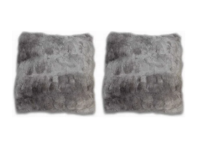 Lot 2 coussins carré 40 cm gris fausse fourrure ultra douce - CALINOU