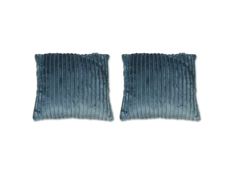 Lot 2 coussins carrés 40 cm bleu en velours côtelé doux - BOREAL