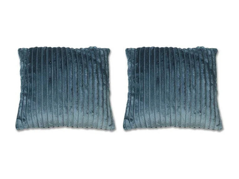 Lot 2 coussins carrés 40 cm bleu en velours côtelé doux - BOREAL