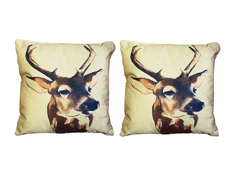 Lot 2 coussins carrés 40 cm en tissu beige imprimé - CERF