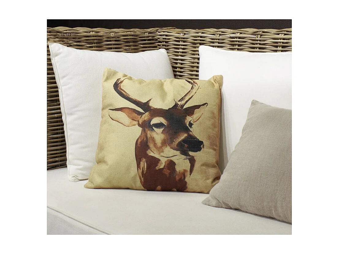 Lot 2 coussins carrés 40 cm en tissu beige imprimé - CERF