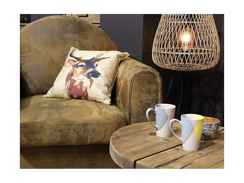 Lot 2 coussins carrés 40 cm en tissu beige imprimé - CERF