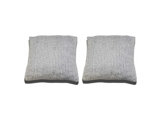 Lot 2 coussins 40 cm gris clair polaire douce effet tricot - LENO
