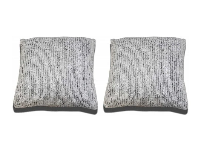 Lot 2 coussins 40 cm gris clair polaire douce effet tricot - LENO