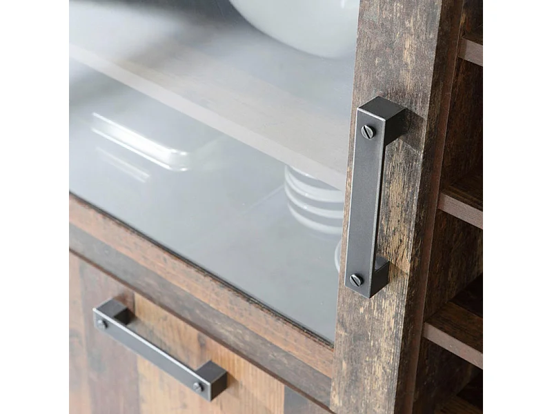 Buffet vitré 5 portes 18 niches effet bois vieilli béton gris - BUCK