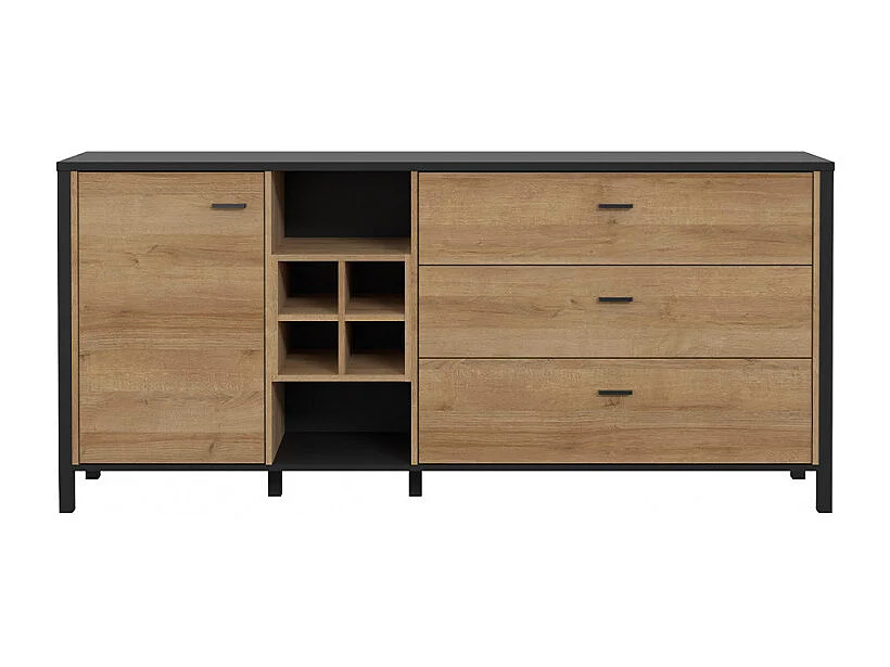 Buffet 186 cm 1 porte 3 tiroirs décor bois de chêne et noir - MODE