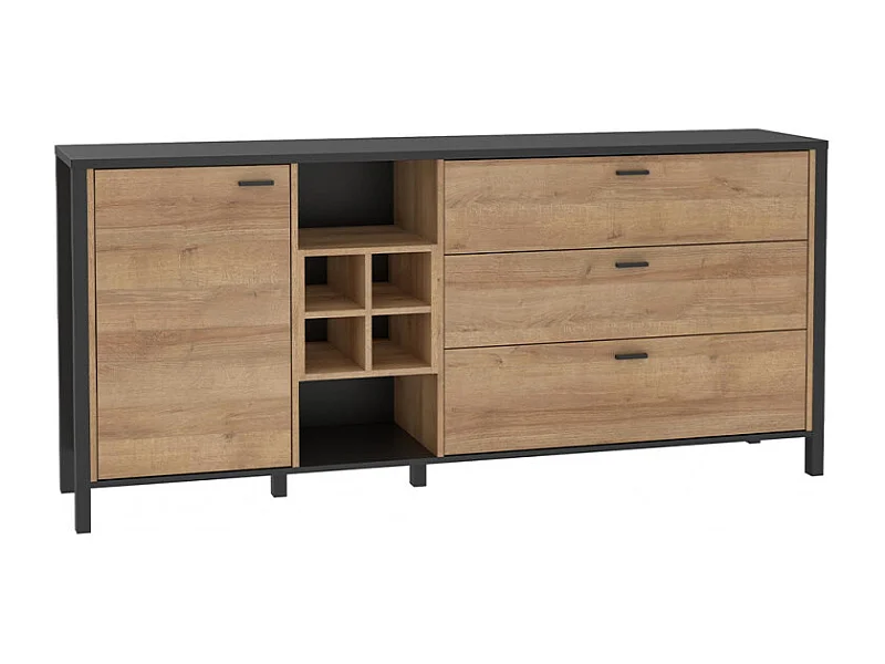 Buffet 186 cm 1 porte 3 tiroirs décor bois de chêne et noir - MODE