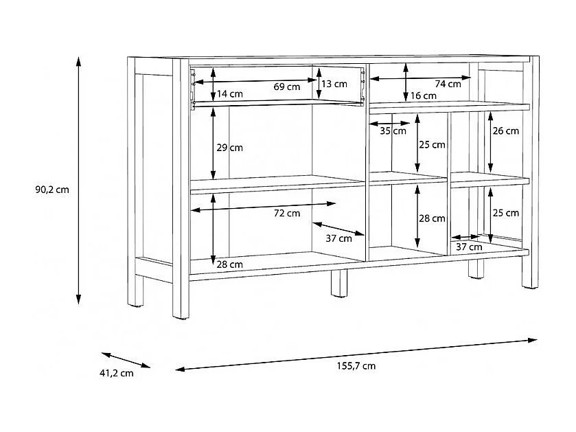 Buffet 3 portes 1 tiroir blanc et décor chêne clair - NORWAY