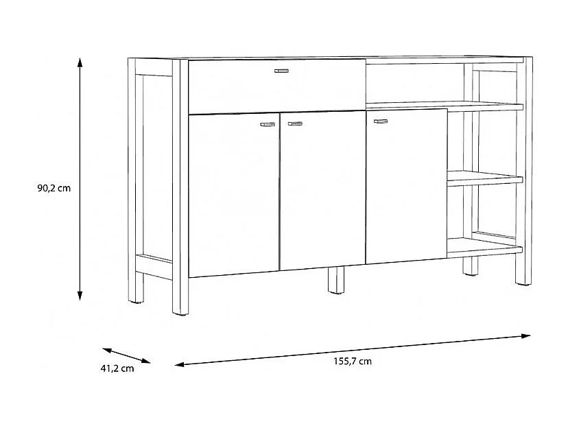 Buffet 3 portes 1 tiroir blanc et décor chêne clair - NORWAY