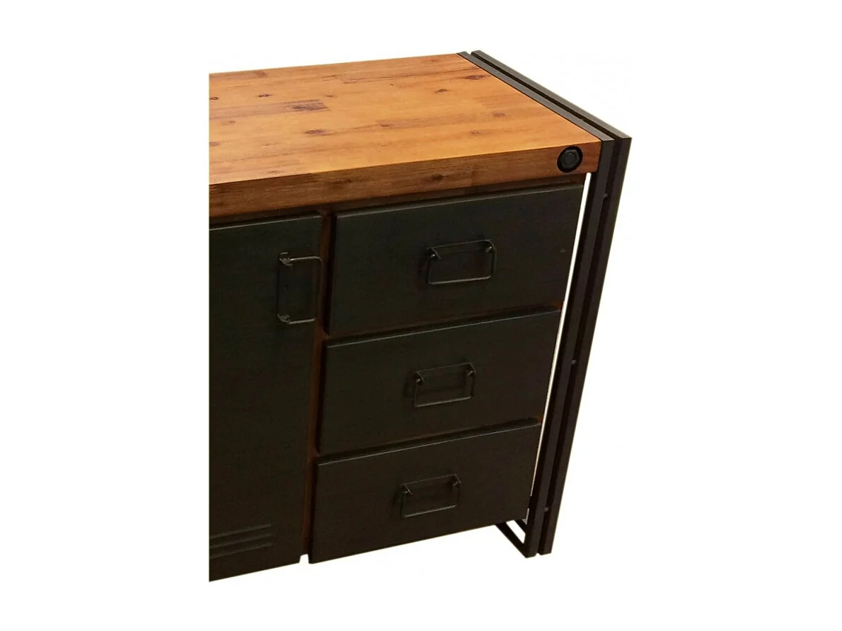 Buffet 110 cm 1 porte 3 tiroirs en bois d'acacia et métal - WORKSHOP