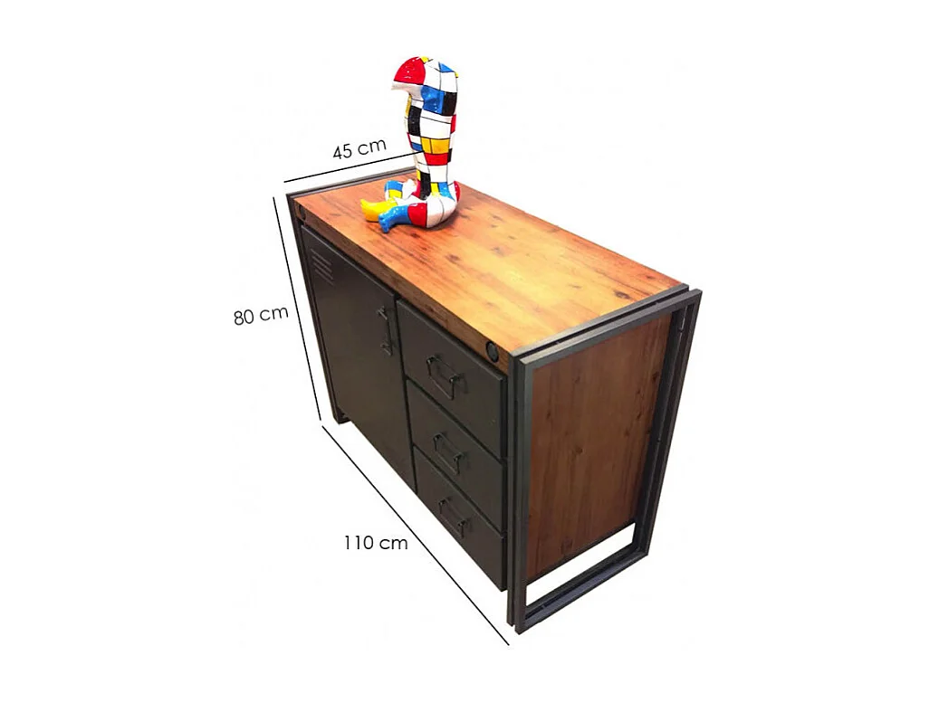 Buffet 110 cm 1 porte 3 tiroirs en bois d'acacia et métal - WORKSHOP