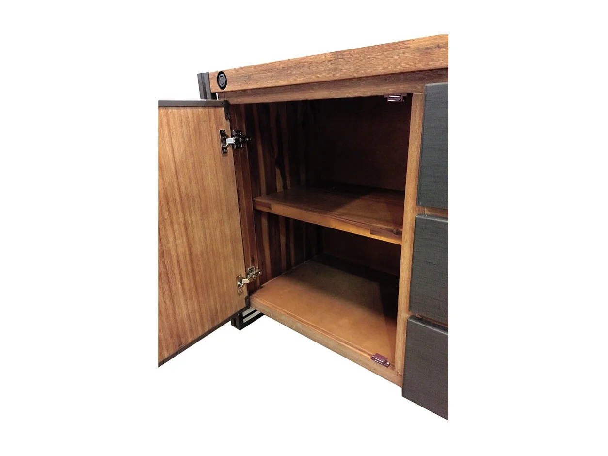 Buffet 110 cm 1 porte 3 tiroirs en bois d'acacia et métal - WORKSHOP