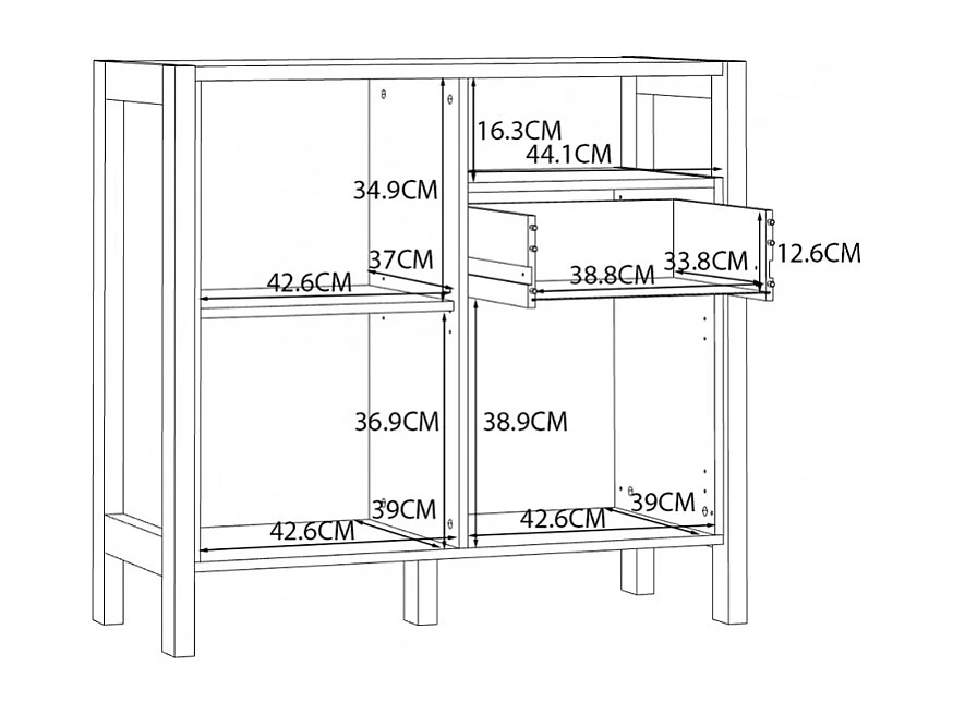 Buffet moderne 1 tiroir 2 portes décor blanc et chêne - NORWAY