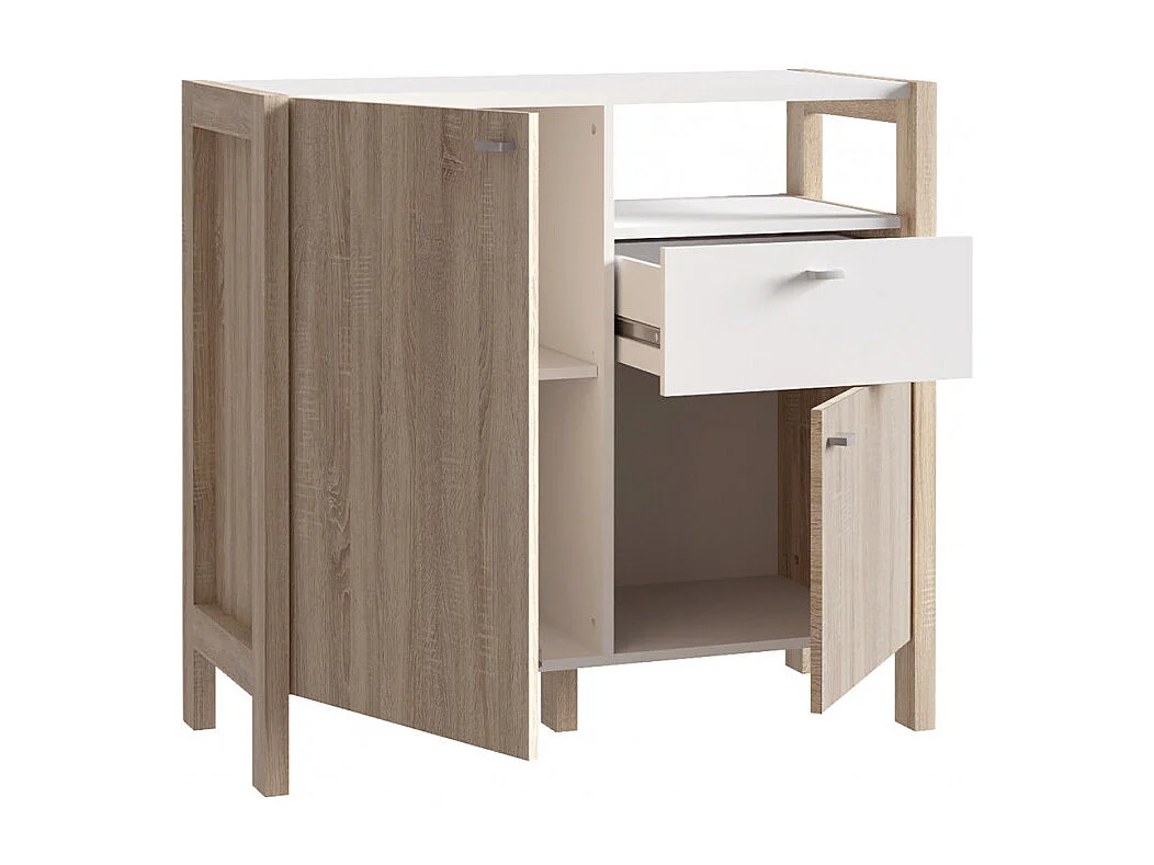 Buffet moderne 1 tiroir 2 portes décor blanc et chêne - NORWAY
