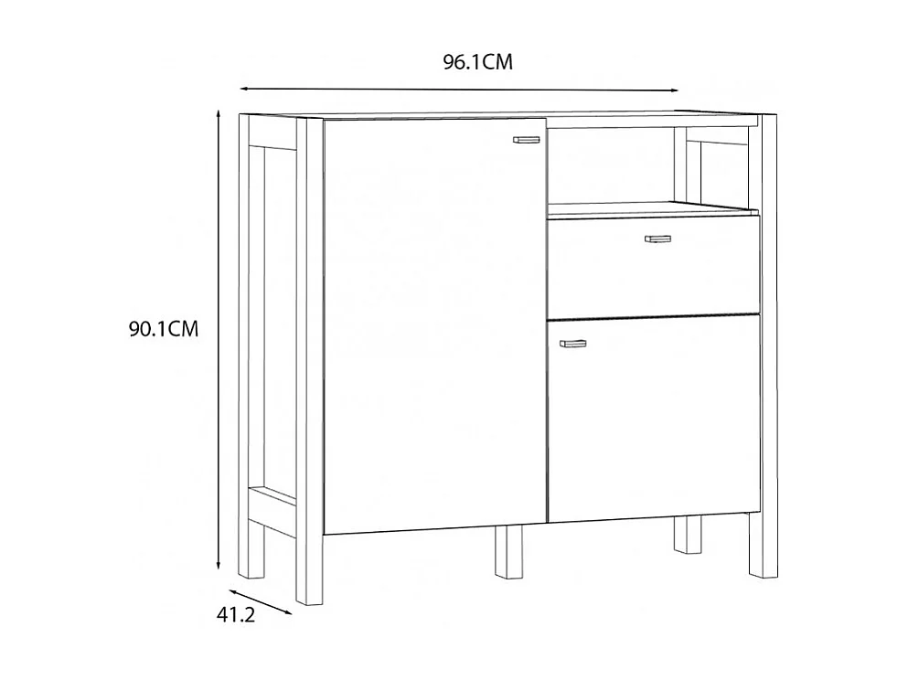 Buffet moderne 1 tiroir 2 portes décor blanc et chêne - NORWAY