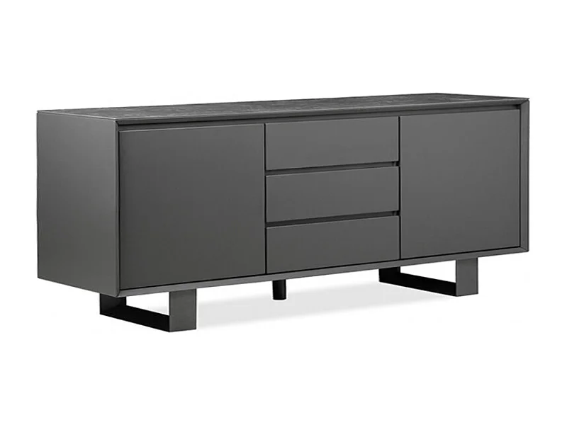 Buffet plateau céramique gris anthracite 2 portes 3 tiroirs - CERAMIK