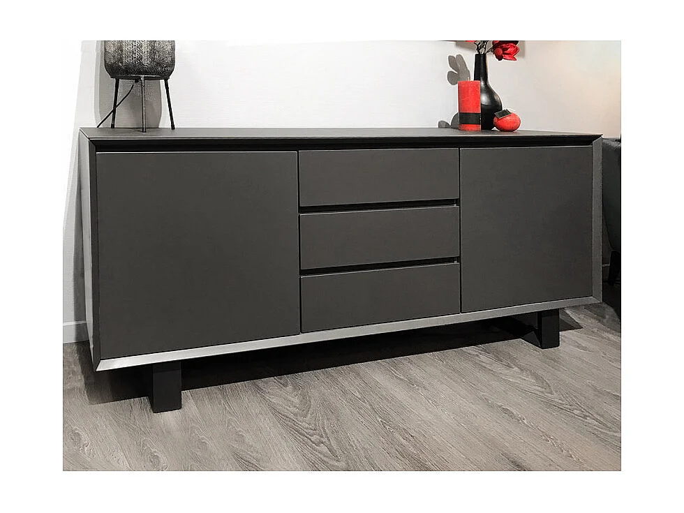 Buffet plateau céramique gris anthracite 2 portes 3 tiroirs - CERAMIK